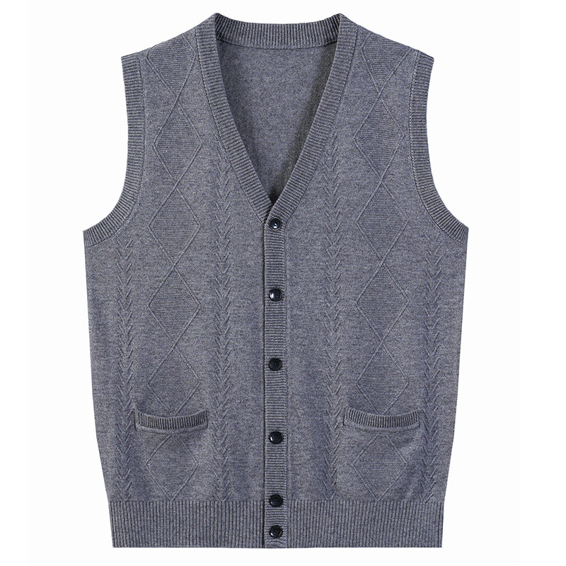 Men's Wool Knitted Cardigan Sweater Vest Spring and Autumn Outer Wearing Vest Dad Sleeveless Waistcoat K-21