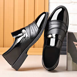 TEMU跨境大码新款正装皮鞋男黑色商务休闲男鞋子英伦男士皮鞋拼接