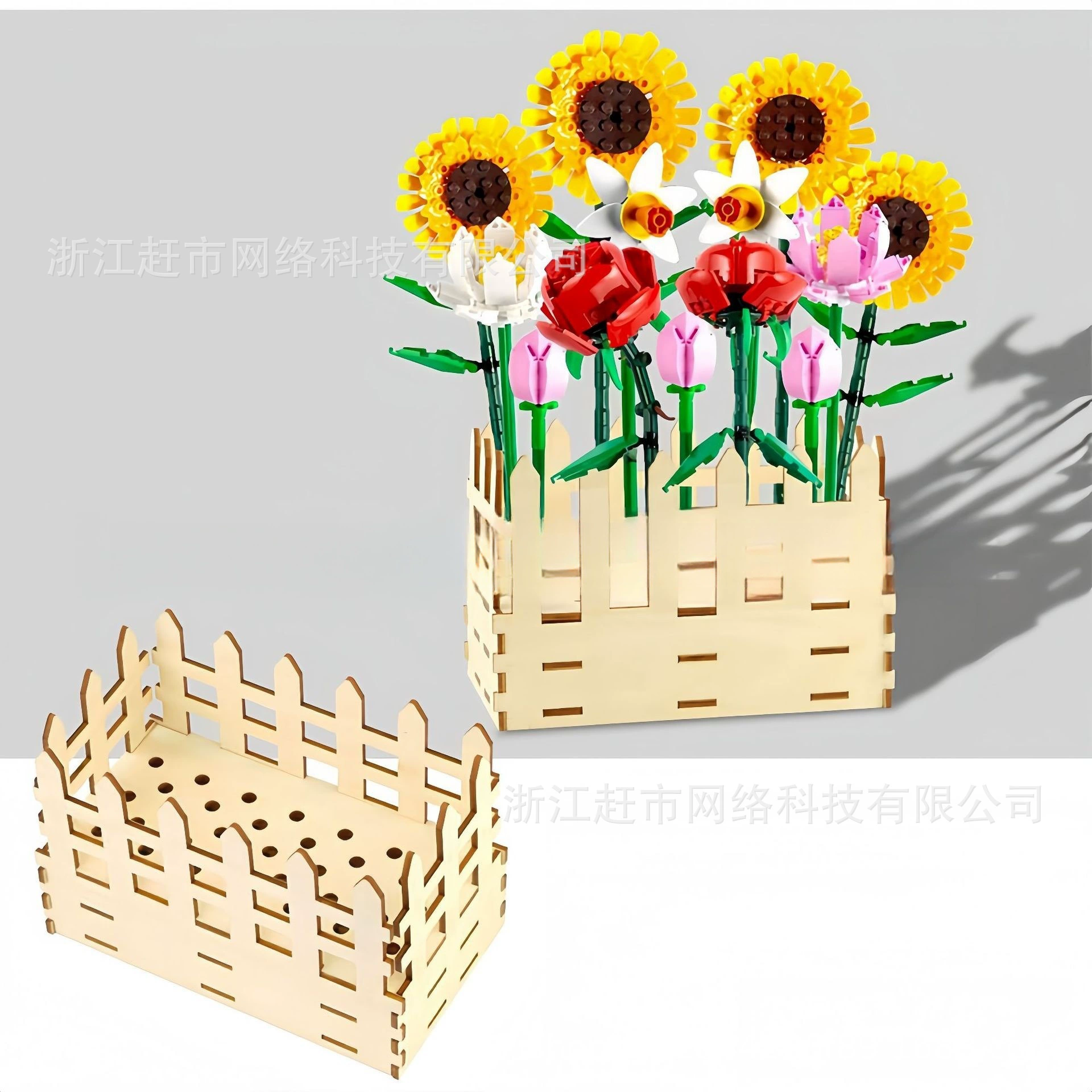 Новый товар для трансграничной торговли: деревянная головоломка-бутылка с цветами, деревянная головоломка-ваза для цветов, деревянный забор, цветочная корзина