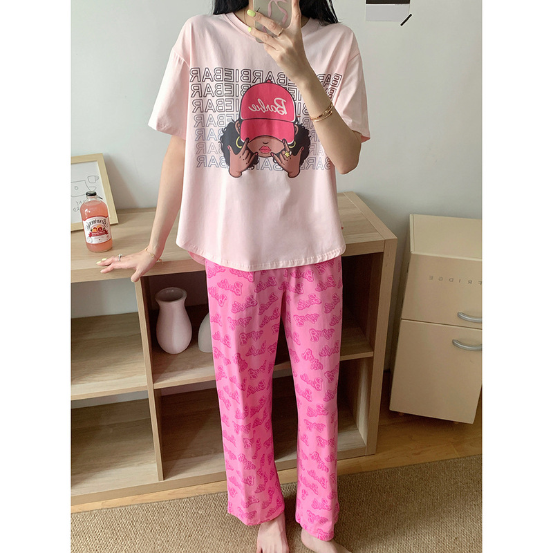 Summer new baseball girl printed short sleeve trousers home suit home clothes wear a generation of wholesale