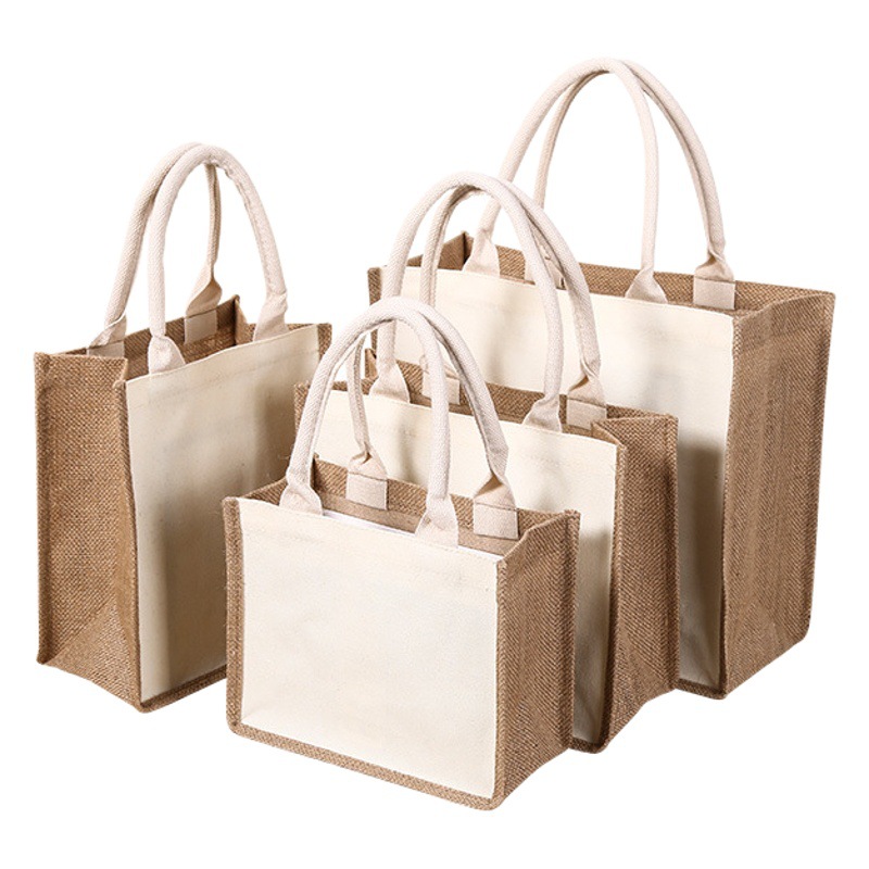 Bolsas de lino personalizadas para regalos de Año Nuevo, bolsas de mano de lino de alta gama de algodón-lino-yute en blanco, bolsas de compras pintadas a mano