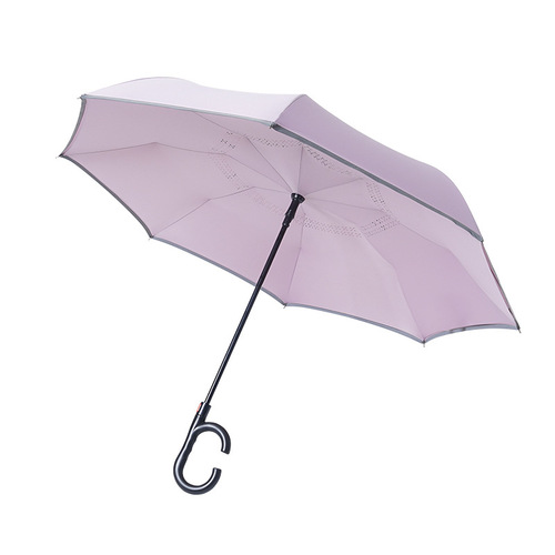 Automatic reverse umbrella for women, rain or shine, double layer, long handle, large car-mounted double straight pole, wind-resistant gift for men