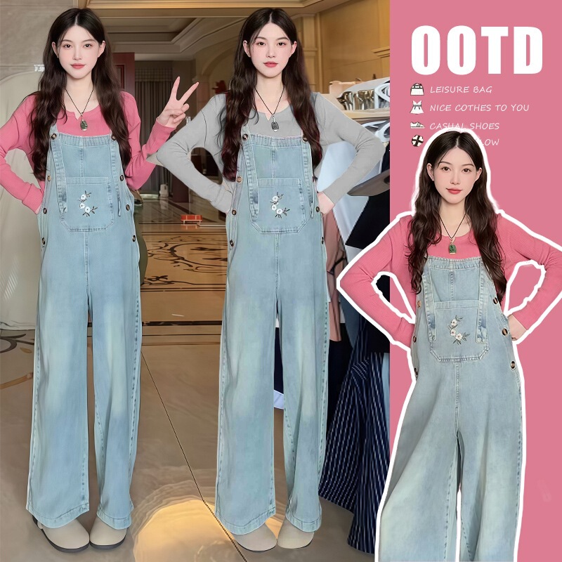 Maternity wear 2026 autumn and winter maternity overalls set new stylish trendy denim wide-leg pants age-reducing two-piece set Maternity wear 2026 autumn and winter maternity overalls set new stylish trendy denim wide-leg pants age-reducing two-piece set