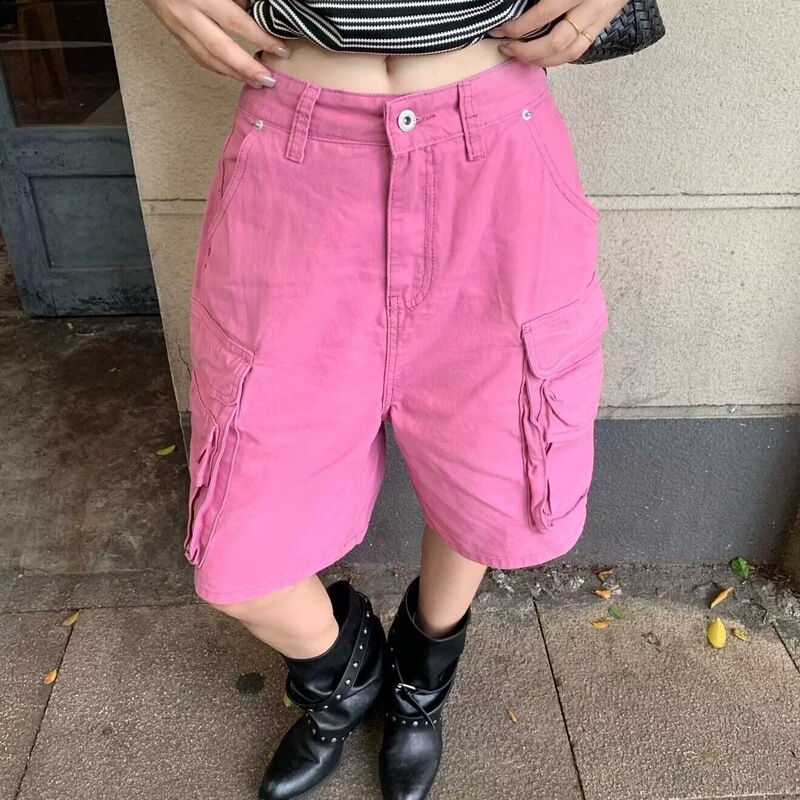 Dopamine Pink Sweet Cool Large Pocket Washed Denim Shorts for Women, Summer Versatile Age-Reducing Lazy Wide-Leg Pants Dopamine Pink Sweet Cool Large Pocket Washed Denim Shorts for Women, Summer Versatile Age-Reducing Lazy Wide-Leg Pants