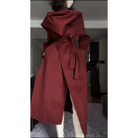 法式复古红色毛呢外套高级感时尚气质2023年冬季圣诞战袍呢子大衣