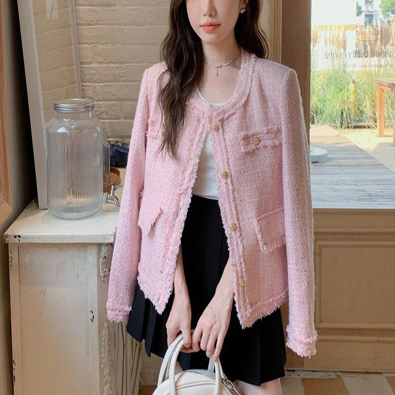 Pink Chanel-Style Jacket for Women 2025 Spring and Autumn New Fashion French Elegant Socialite Petite Tweed Top