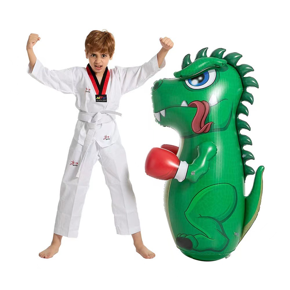 Large green PVC inflatable dinosaur roly-poly toy, children's toy punching bag, stress relief boxing post, indoor inflatable boxing practice.