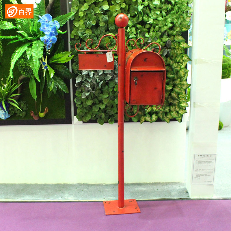 百界美式复古铁艺信箱落地带锁邮筒室外防雨信报箱别墅邮箱装饰品
