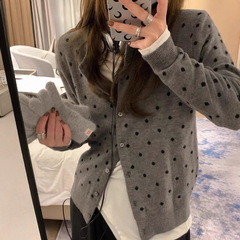 韩系波点针织开衫女秋季2025新款叠穿设计感显瘦长袖上衣毛衣外套