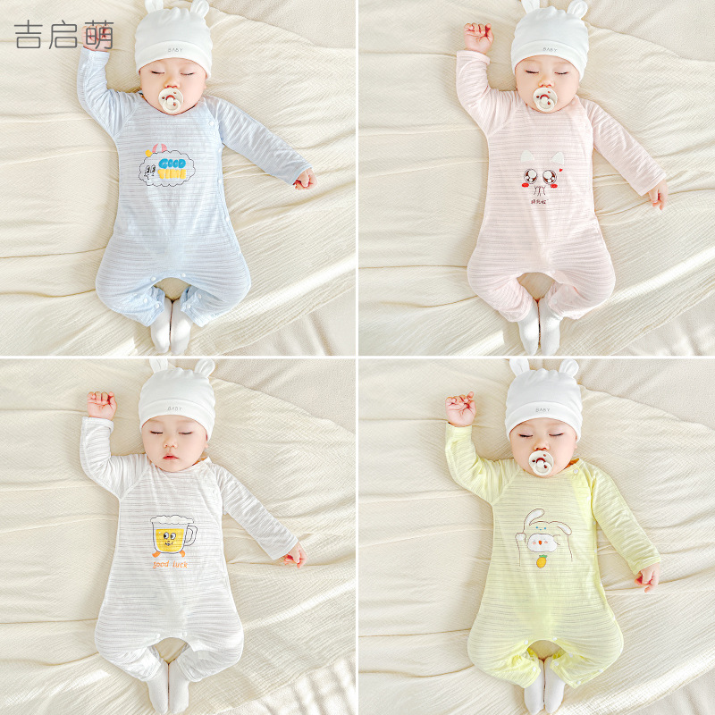Bebé verano mono ropa de recién nacido algodón fino de manga larga aire acondicionado pijamas para hombres y mujeres ropa de verano para bebés