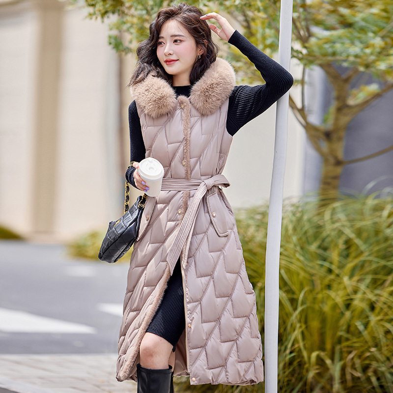 Chaleco de algodón de plumón para mujeres 2024 invierno estilo coreano engrosado con capuzas de cabello de cabello de cabello de hombros chaleco chaqueta image 9
