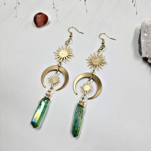 Cross -border foreign trade quartz crystal earrings Moon and sun earrings manufacturers direct sales