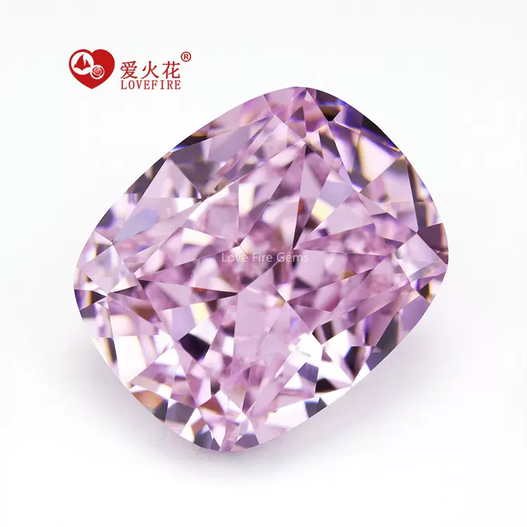 定制璀璨冰花切工人造宝石肥长方枕形淡彩粉红色合成CZ皓钻裸锆石