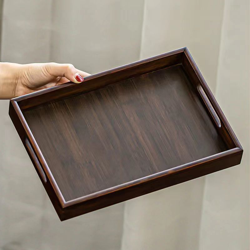 bandeja de té japonesa de bambú simple bandeja de color nuez almacenar bandeja de madera rectangular almacenamiento joyas antiguas