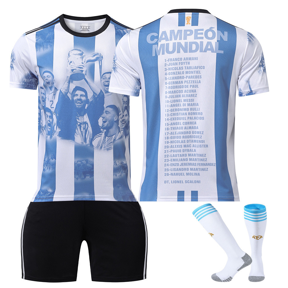 Verano Argentina fútbol uniforme niños traje de los hombres al aire libre correr deportes de secado rápido Massey Jersey mujeres adultas al por mayor