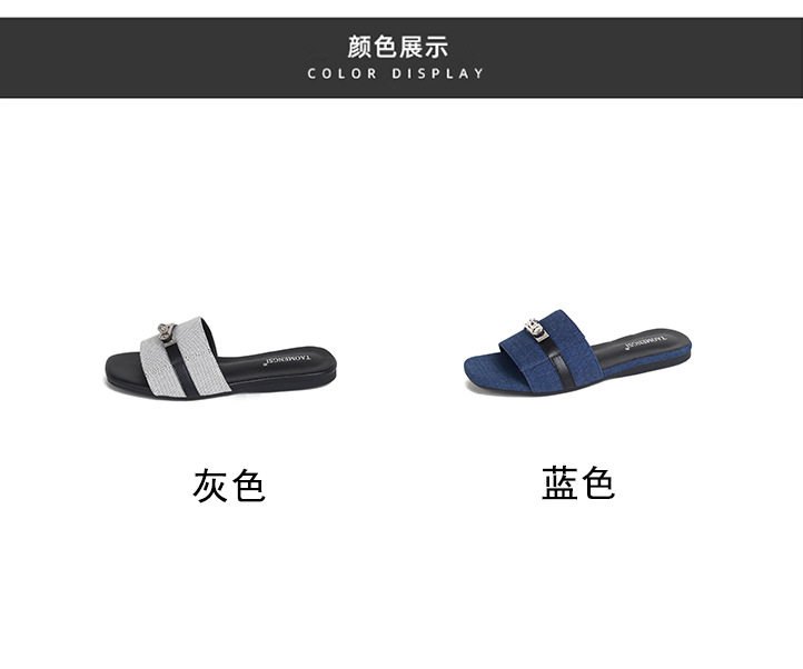 Dép sandal nữ quai ngang đế bằng, dép xỏ chân mùa hè đi ngoài trời — Màu xanh lam, Màu xám chi tiết 6