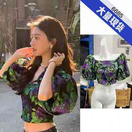 易梦玲同款衬衫女设计感小众休闲雪纺夏薄一字肩宫廷风泡泡袖上衣