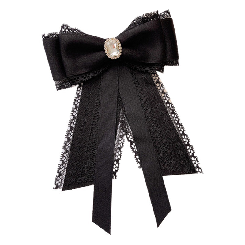 Fábrica al por mayor pajarita collar flor negro encaje arco cinta diamante broche pin ropa accesorios collar pin hembra