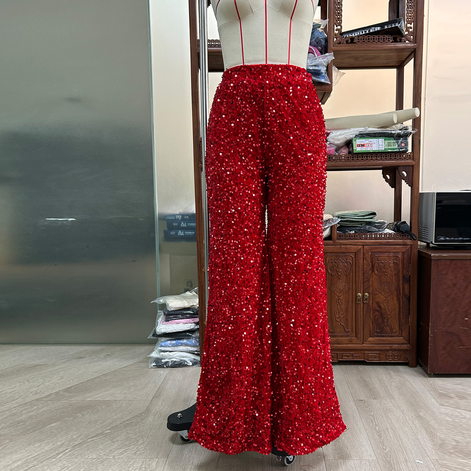 Women's Party Street Fashion Solid Color Full Length Sequins Wide Leg Pants display picture 18