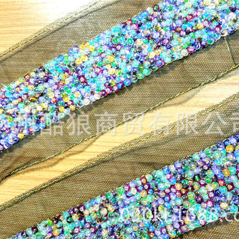 KLHB132十排彩色珠顶片 订珠花边鞋花头饰花边 绣片绣珠带