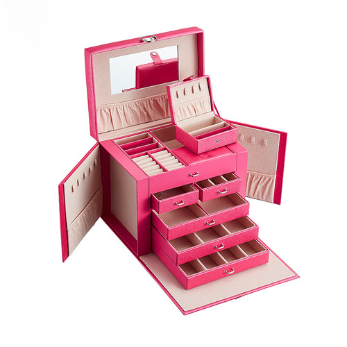 Stylish Jewelry Box & Accessory Organizer: European & American-Style PU Leather Drawer, Multi-Layered, High-Capacity Jewelry and Makeup Case