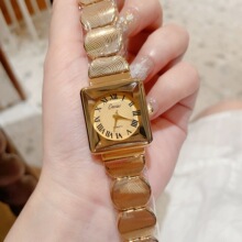 Cacaxi 方形石英腕表罗马数字金色中古轻奢小众精致手表 A264