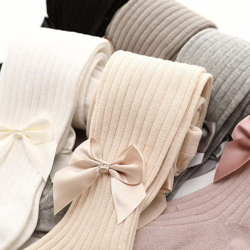 Baby white footie socks with bow, thin spring/autumn leggings for girls and toddlers, footed undershirts for children