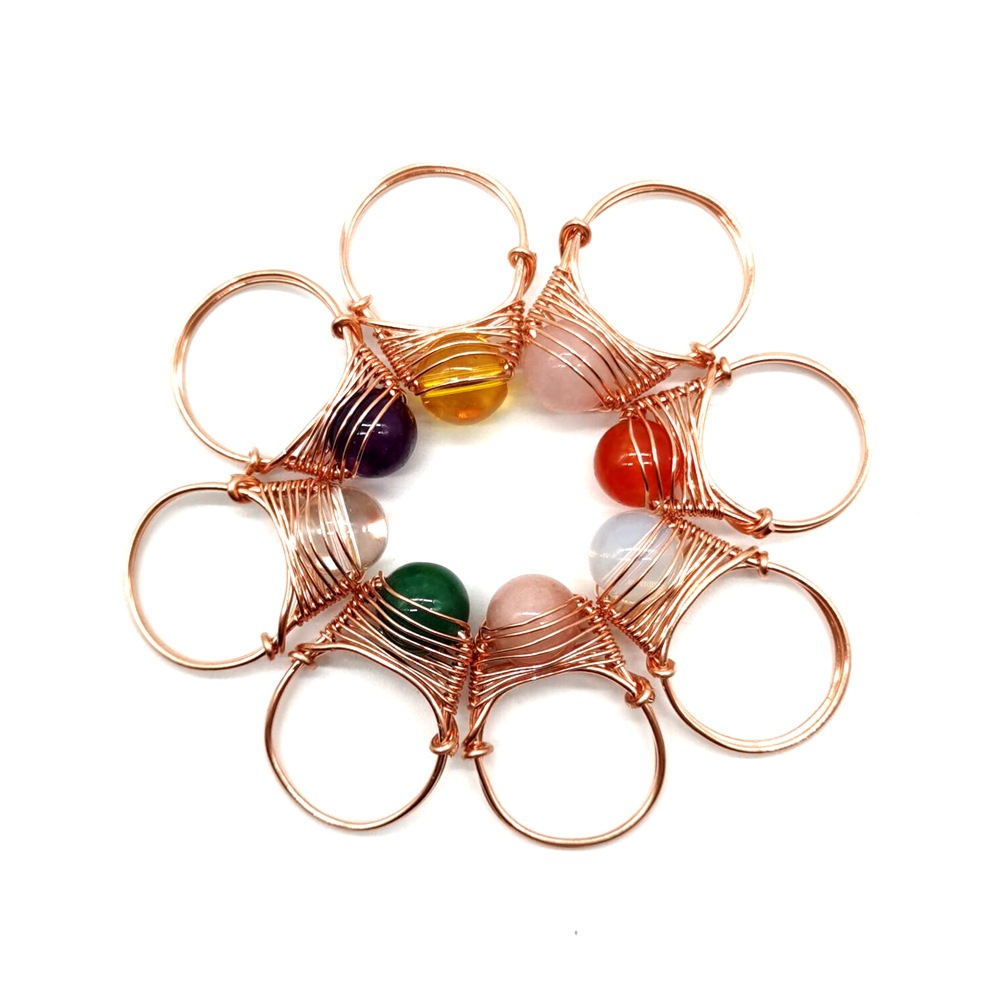 Ethnic Style Geometric Metal Plating Natural Stone Open Ring
