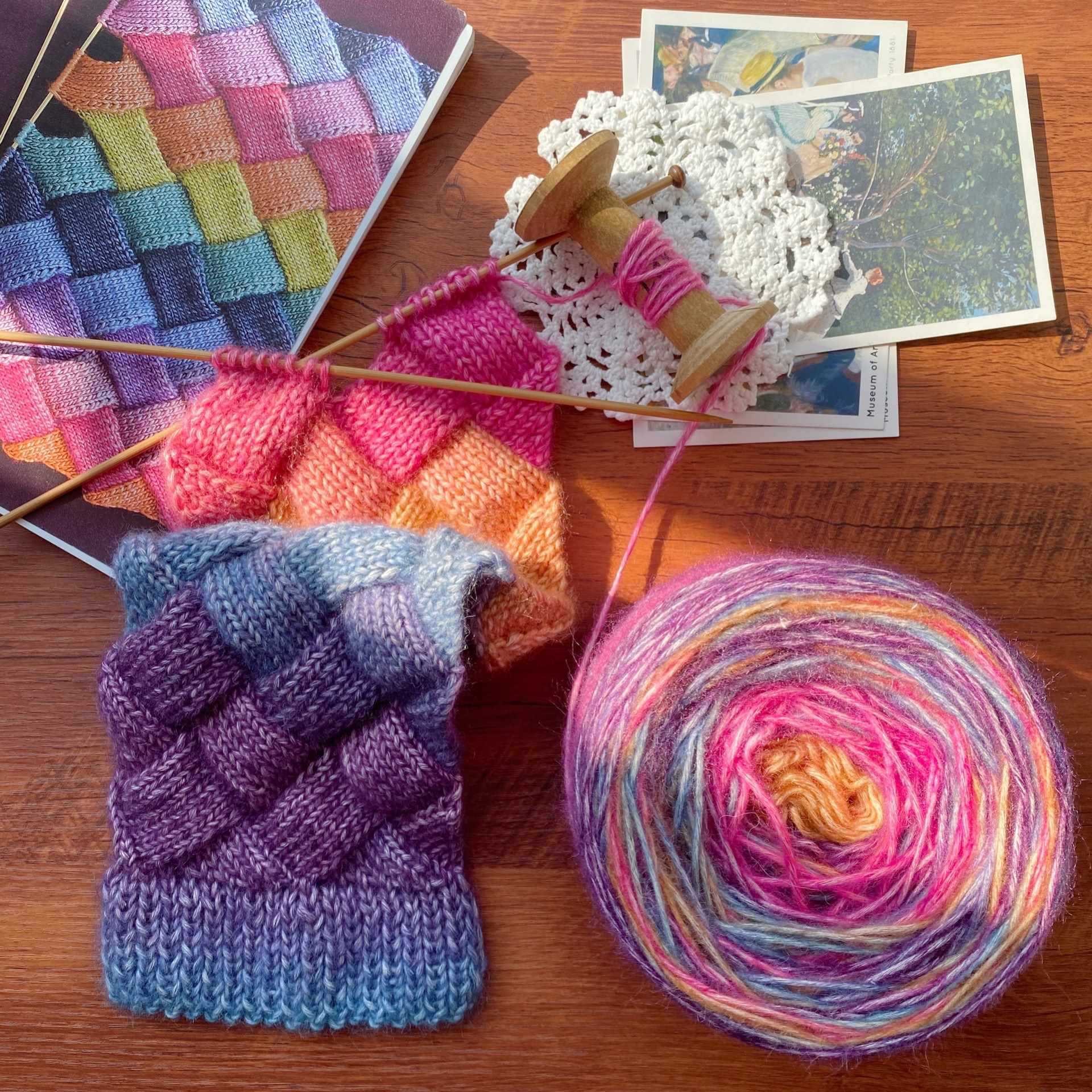 长段染织围巾男士围巾白桦编织包棒针毛衣编织材渐变油画色毛线批