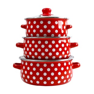 Cross-border explosive enamel soup pot red bottom white dot enamel pot set of three 671EDG