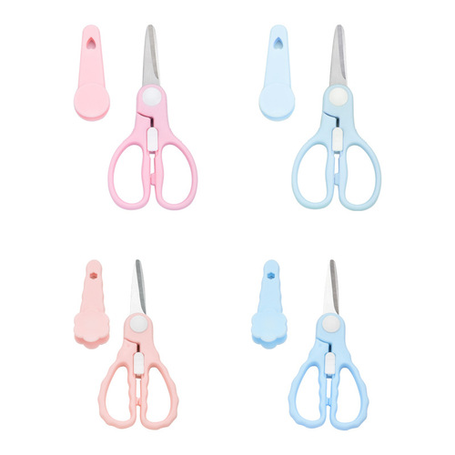 Baby food supplement scissors can cut meat and vegetables. Stainless steel food scissors for children to take away when eating. Portable baby small scissors.
