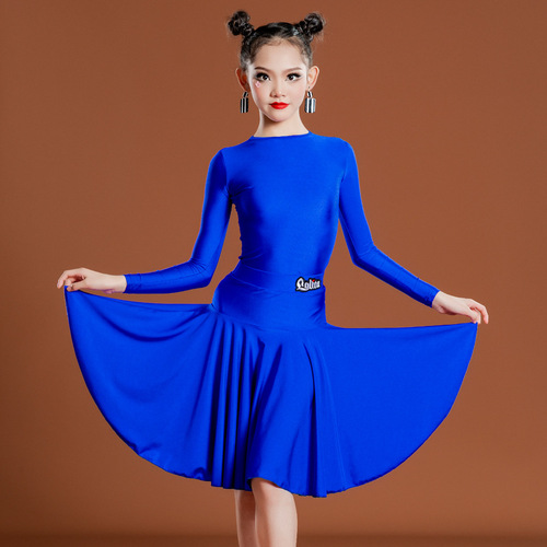 Girls Red Blue Green Purple  Latin Dance Dresses long sleeves Latin professional rules salsa ballroom girls competition performance dance clothes