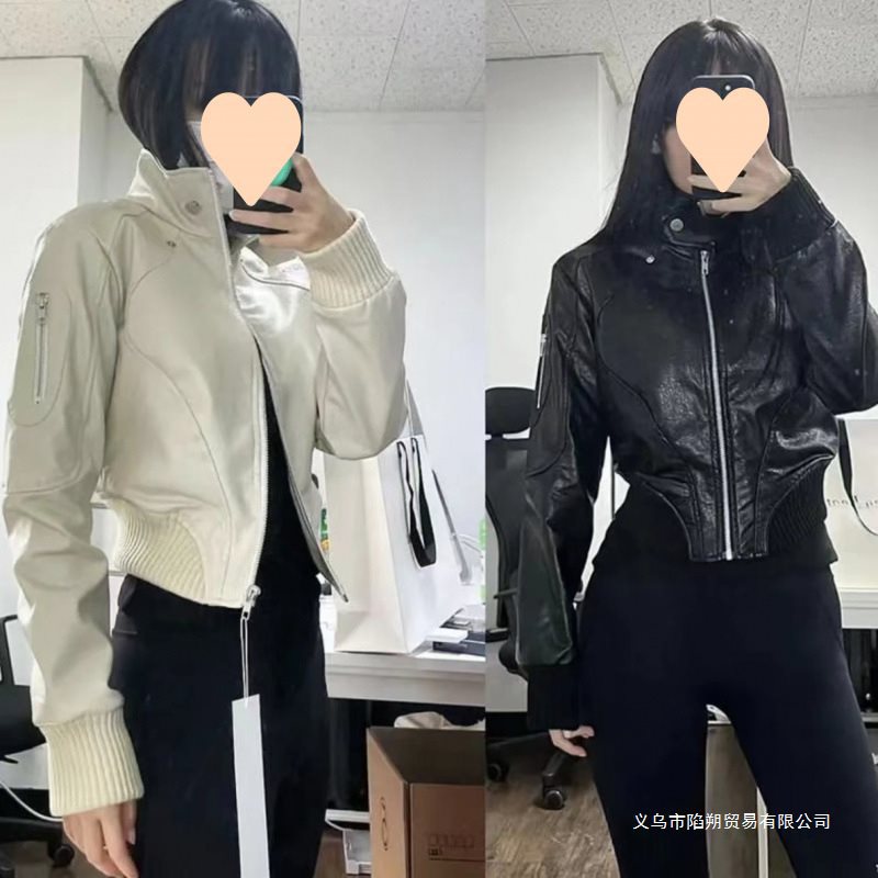 Vintage Hong Kong Style Motorcycle Leather Short Jacket for Women Spring Autumn Punk Fashion Trend Women's Jacket