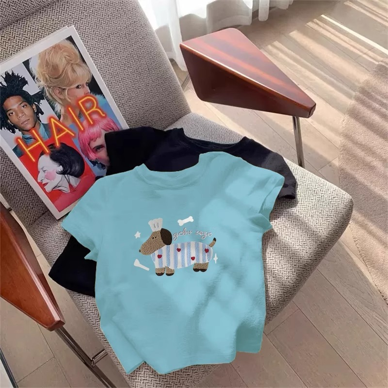 ネットセレブ人気の純綿半袖Tシャツレディース2025夏新作右肩ラウンドネックスリムフィットベーシックトップ|undefined