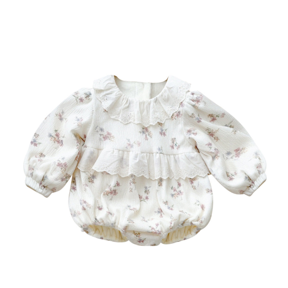 Ropa de bebé estilo otoño e invierno mameluco triangular de manga larga mono floral francés