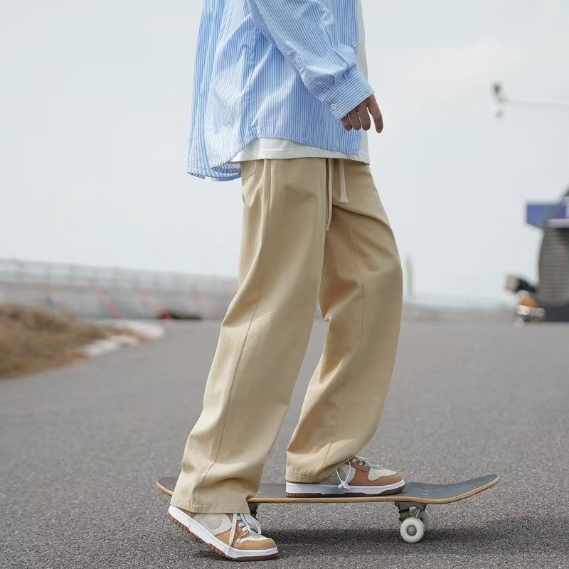 in stock Pure Cotton Pants Men's Spring and Autumn Casual Trousers Loose Fashion Brand Straight Leg Sports Wide Leg Overalls for Boys