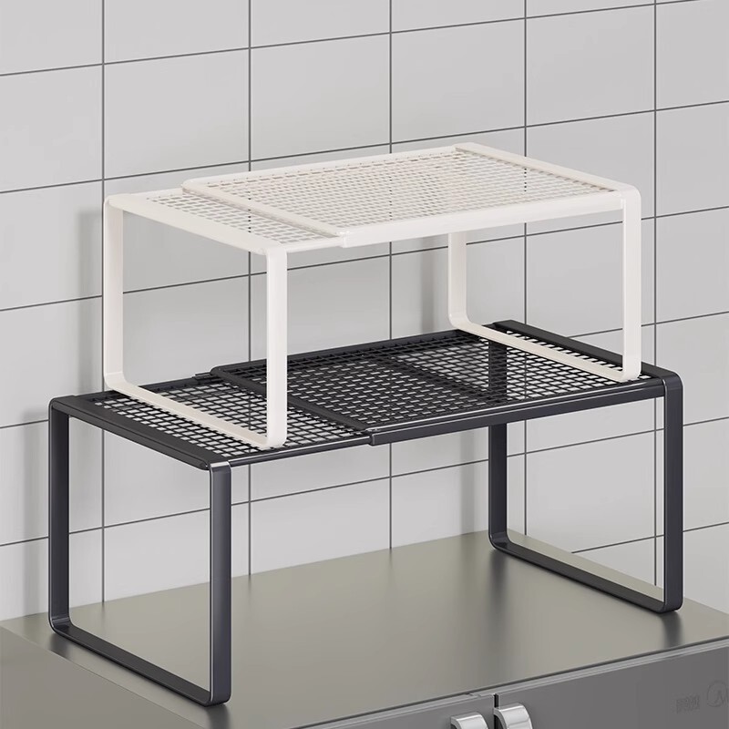 Storage Rack Above the Refrigerator, Double-Door Top Shelf, Multi-Layer Retractable Shelf for Kitchen Countertops, Microwave and Spice Storage