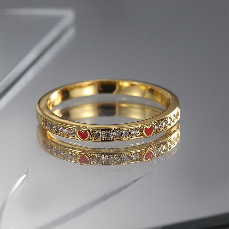 Zircon Inlay Material Rings Classification Sweet Heart Shape Copper Plating Inlay Zircon Gold Plated Rings