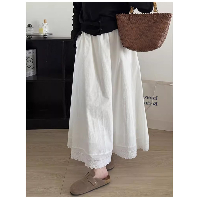 French Style White Skirt Women's 2025 Spring Loose Niche Design Lace Stitching Loose Waist A- line Long Dress