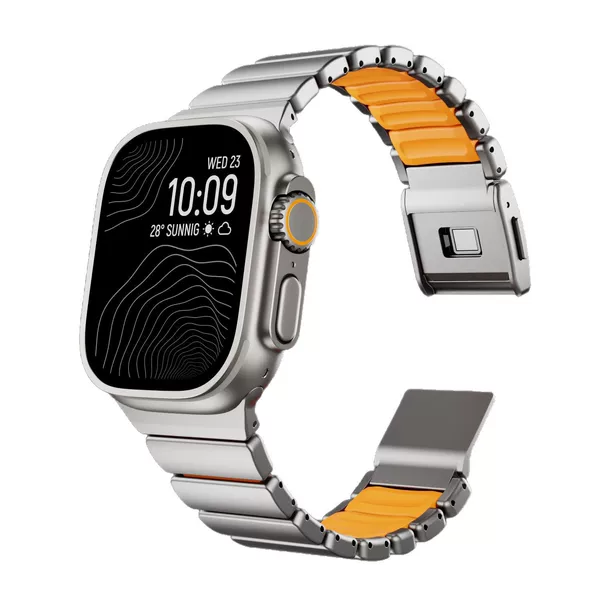 Suitable for Apple Applewatch S11 Watch Strap Stainless Steel One-Bead Titanium Metal with High Tension Silicone Magnetic Buckle Strap