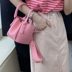 2024 New Malaysia Macaron Lychee Pattern Mini Soft Leather Bucket Bag Casual Versatile Shoulder Handheld Vegetable Basket Single Shoulder Crossbody Bag