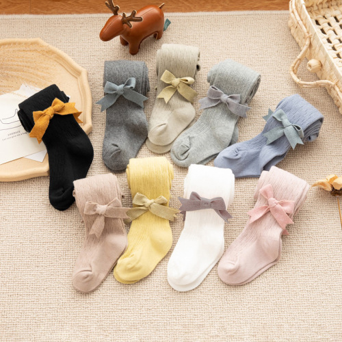  Spring and Autumn Children's Pantyhose 95% Cotton Beautiful Bow Girls' Socks Girls' Dancing Socks