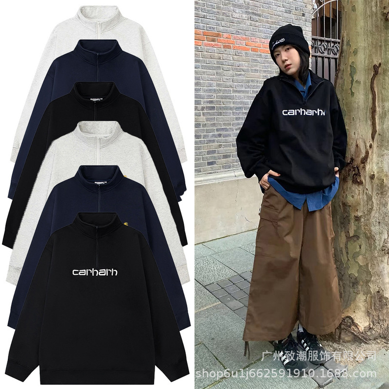 Carhartt w1p Carhartt letter embroidery half-zip sweatshirt, unisex, loose-fitting, high-neck top for autumn and winter Carhartt w1p Carhartt letter embroidery half-zip sweatshirt, unisex, loose-fitting, high-neck top for autumn and winter