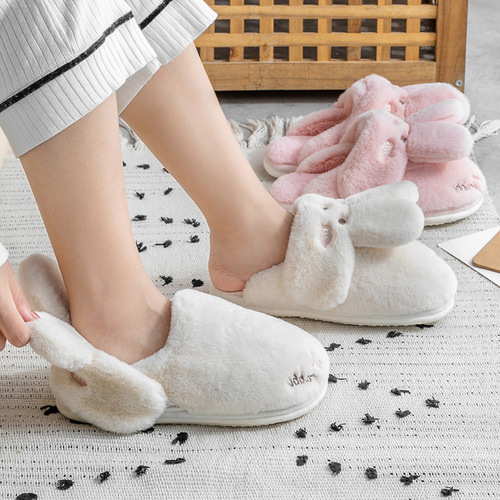Women's winter  new indoor home couple fluffy cute rabbit plush slippers for women winter edition