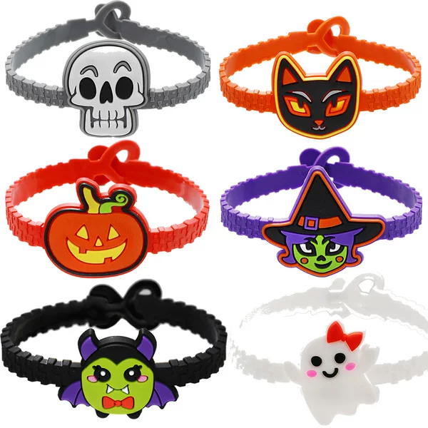 Cross-border new Halloween bracelet cute cartoon ghost PVC flexible glue single hole peach heart adjustable bracelet bracelet