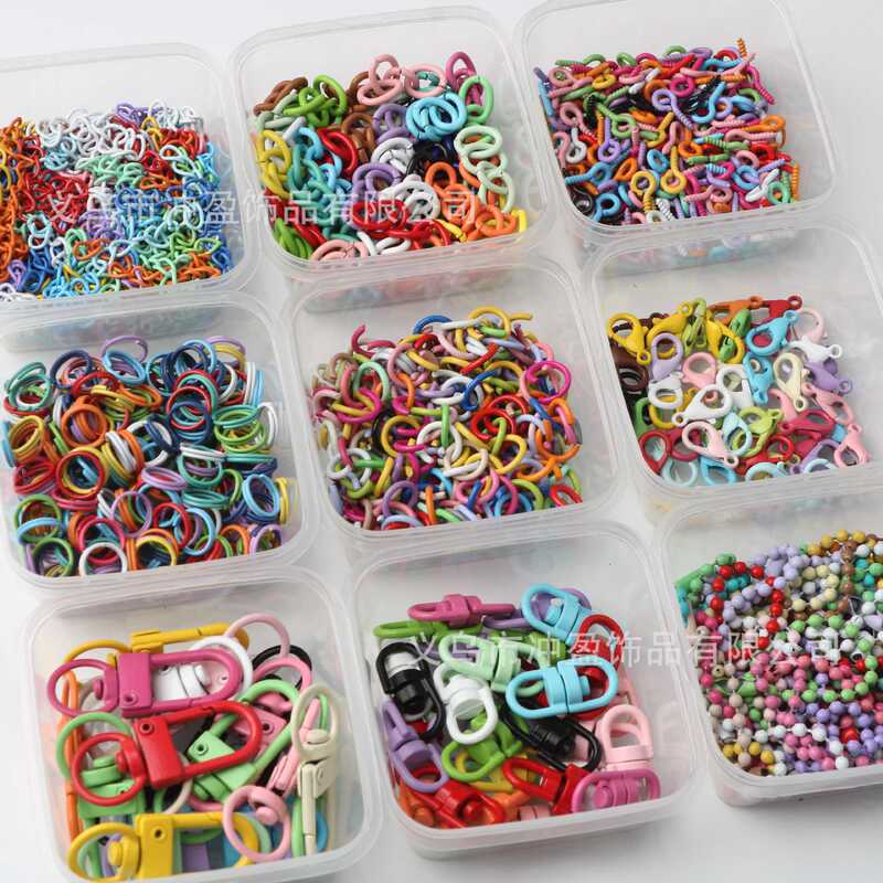 DIY Jewelry Accessories Colorful Sheep Eye Rings, Sheep Horn Clasps, Open and Closed Rings, Bead Chains, Lobster Clasps, Extension Chain Material Kit