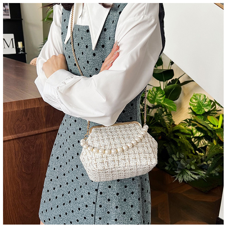 Cross-border texture checkered small bag for women's autumn 2024 new trendy and fashionable knitted chain crossbody bag, shell bag undefined