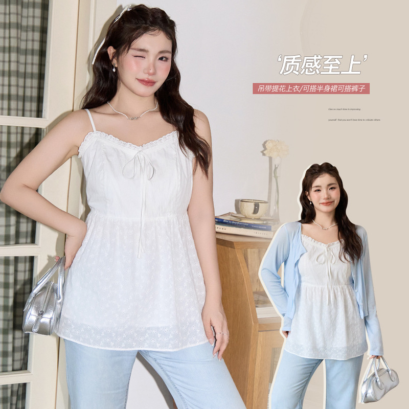 Short Spliced Cut Out Lace V Neck Suspender Dress Plus Size Women's Fat mm Slim Slim Top for Women 65399