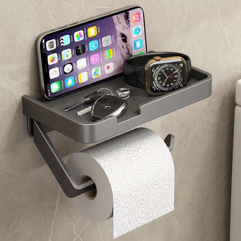 Gun Gray Toilet Tissue Box Tissue Holder Wall Hanging Punch-free Bathroom Mobile Phone Holder Toilet Paper Storage Rack Toilet Paper Box
