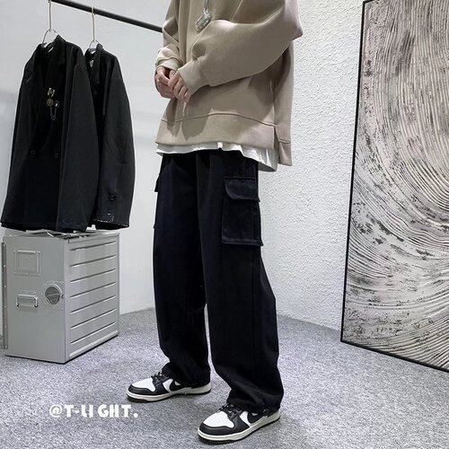 Multi-pocket Men's Work Pants Spring Trend Brand Wide Leg Pants Trend Straight Leg Casual Pants Autumn Sports Basketball Pants